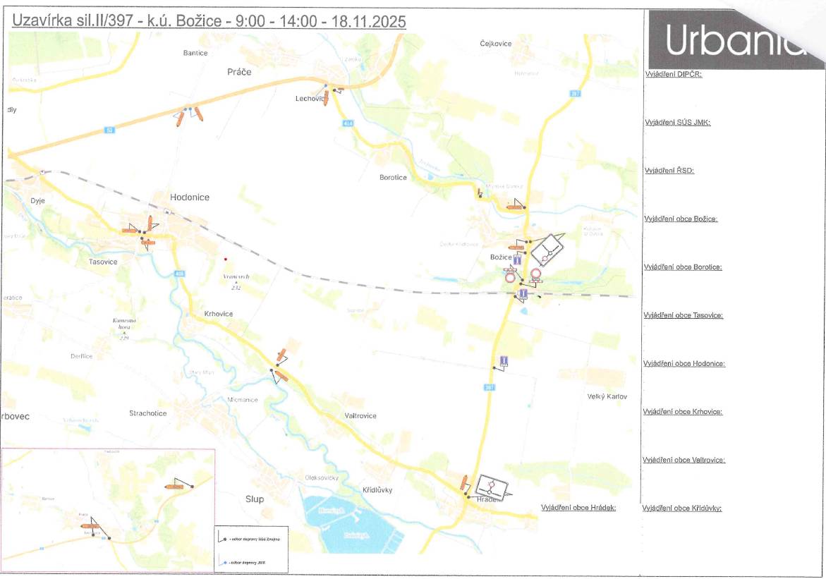 Dne 18. listopadu 2025 v době od 9 do 14 hodin dojde k úplné uzavírce silnice v Božicích.