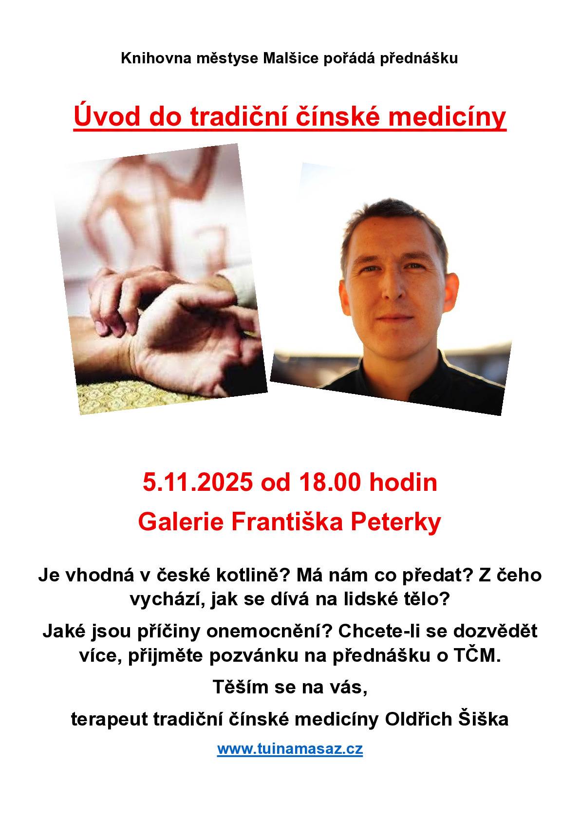 Zveme vás na přednášku Úvod do tradiční čínské medicíny dnes od 18 hodin v Galerii Františka Peterky.