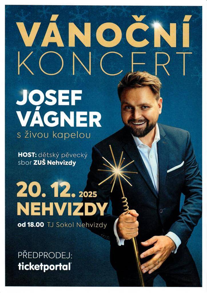 Vánoční koncert Josef VÁGNER 20.12.2025 od 18hodin v TJ Sokol Nehvizdy