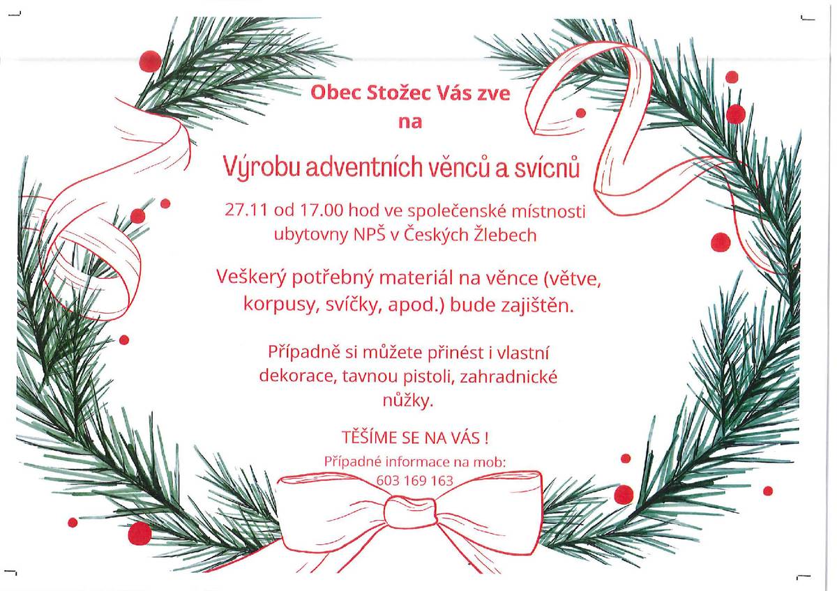Už se blíží čas adventní 🎄 přijďte si vyrobit věnec nebo svíce