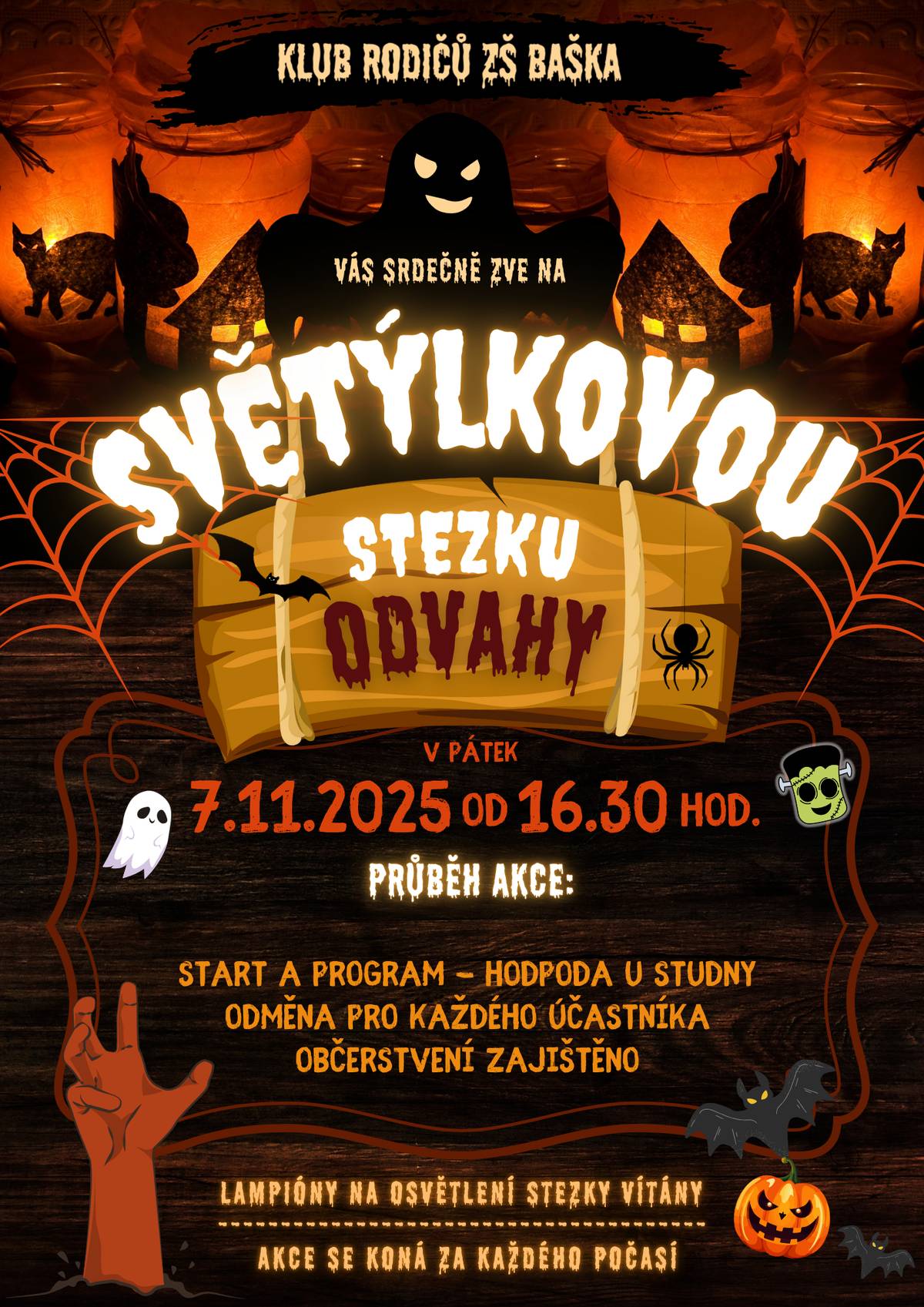 🤩 O víkendu si na své v Bašce přijdou malí i velcí! 🎃 Pojďte se bát! Klub rodičů pořádá v pátek 7. 11. hodně spoooky Světýlkovou stezku odvahy. Start je v 16:30 u Hospody U Studny. Lampióny vítány! 🍰 V neděli 9.11. od 15:00 se pak bude U Čendy v Hodoňovicích tradičně i netradičně péct - přijďte ochutnat nejen sladké, ale i slané dobroty z rukou těch nejšikovnějších místních pekařů a pekařek. Srdečně zve Čendaspolek i naši včelaři. 😍 Těšíme se na vás!