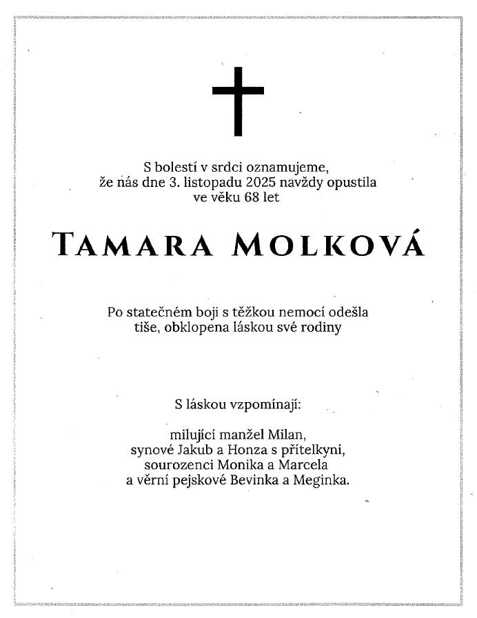 Parte paní Tamara Molková 🕊️.