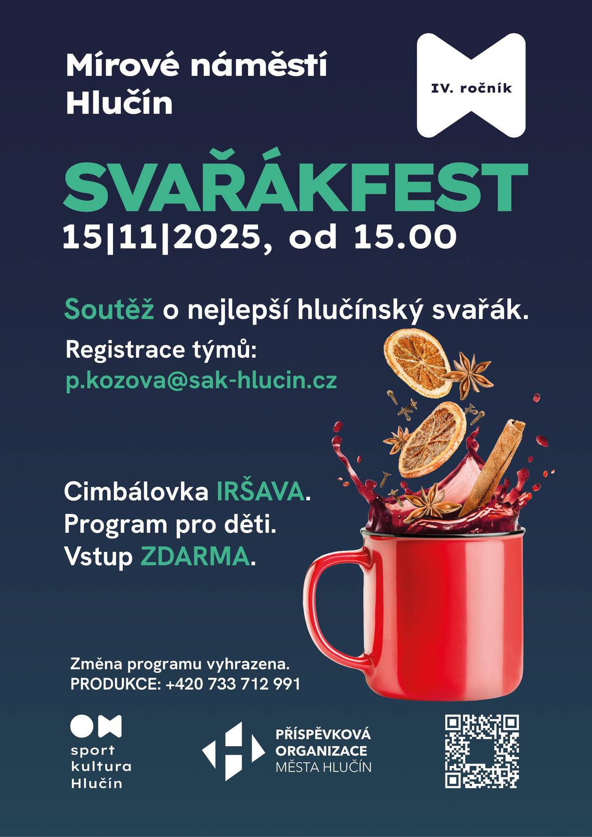 🍂 Podzim patří vůni svařeného vína, koření a příjemné atmosféře. Na Mírovém náměstí v Hlučíně se v sobotu 15. listopadu od 15 hodin můžete těšit už na čtvrtý ročník hlučínského SvařákFestu, který přinese nejen možnost ochutnat různé podoby tohoto oblíbeného vinného nápoje, ale také soutěž O nejlepší hlučínský svařák.  🍷   Návštěvníky čeká hudební doprovod cimbálové muziky Iršava, program pro děti a přátelské setkání u hrnku voňavého svařáku. Těšíme se na Vás.   #hlucin #mestohlucin #svarakfest #svarakzahreje