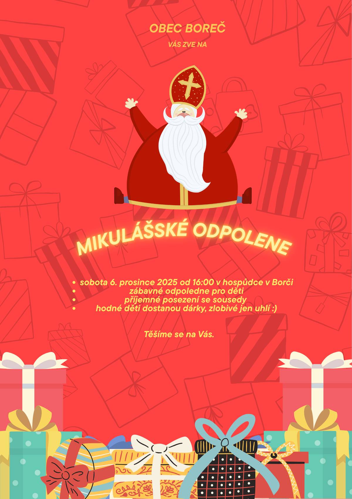 Přikládáme pozvánku na mikulášskou nadílku. Obec Boreč