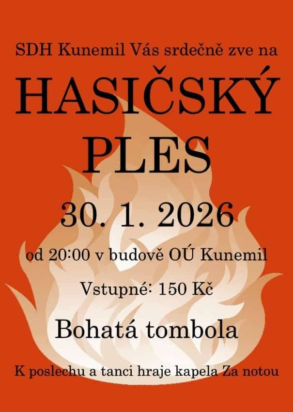 SDH Kunemil srdečně zve všechny příznivce na tradiční HASIČSKÝ PLES.
