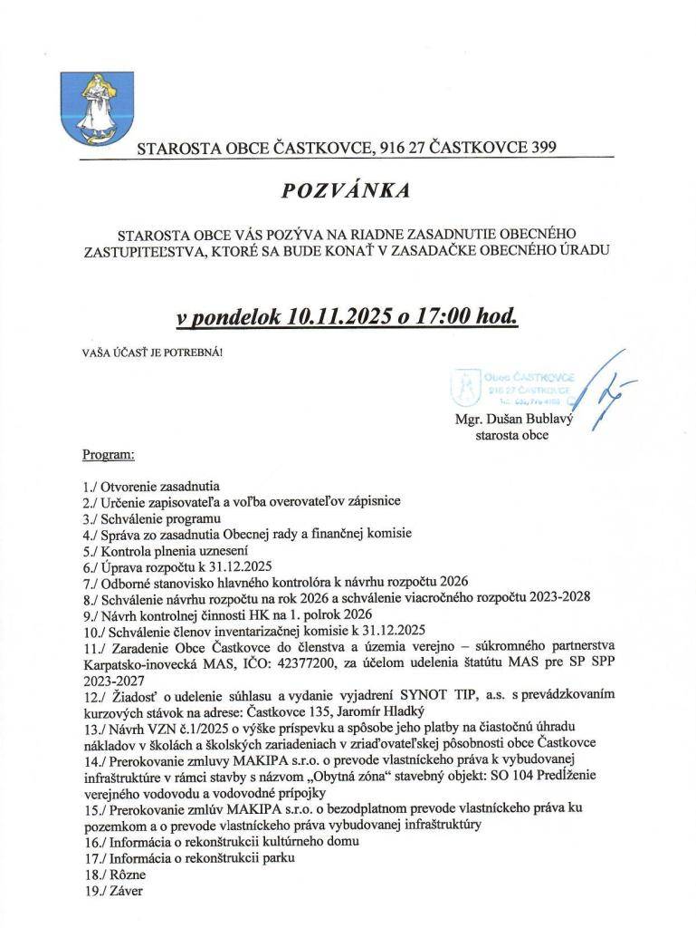 Pozvánka na OZ 10.11.2025