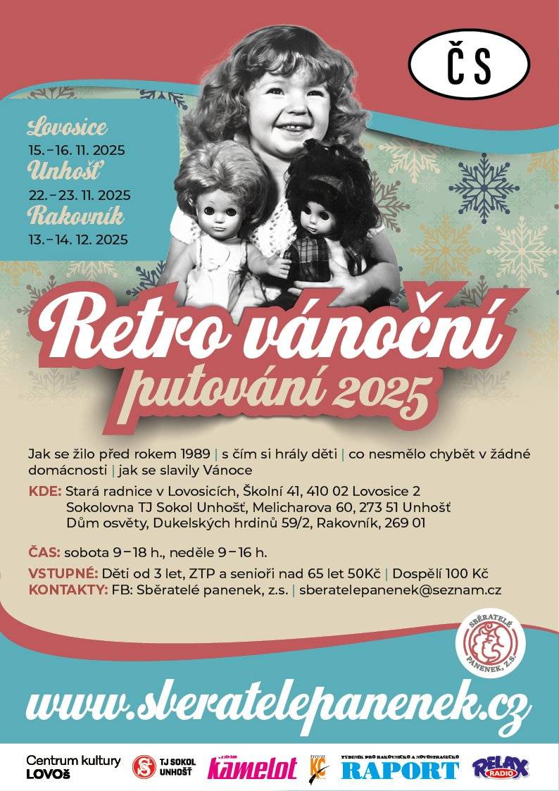 Lovosice 15.-16.11.2025  Unhošť 22.-23.11.2025  Rakovník 13.-14.12.2025  sobota 9-18 hod, neděle 9-16 hod  www.sbaratelepanenek.cz
