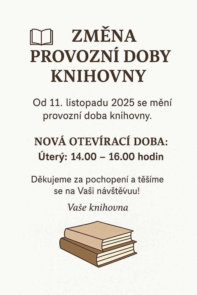 Nová otevírací doba knihovny v Újezdu u Svatého Kříže od 11.11.2025