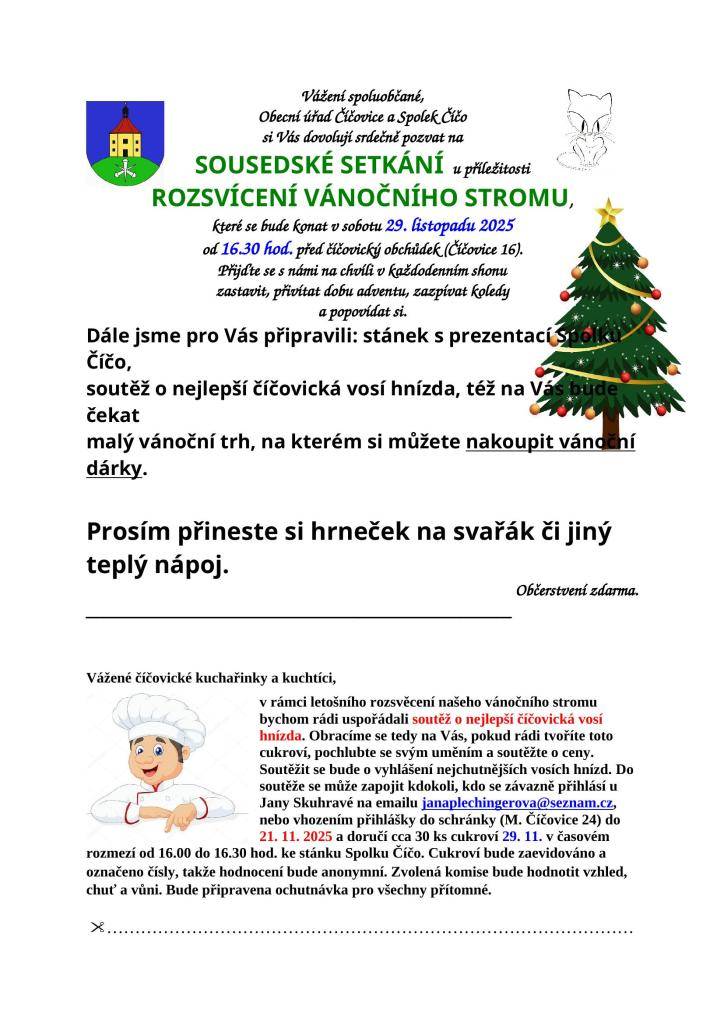 Sousedské setkání u rozsvícení stromu.