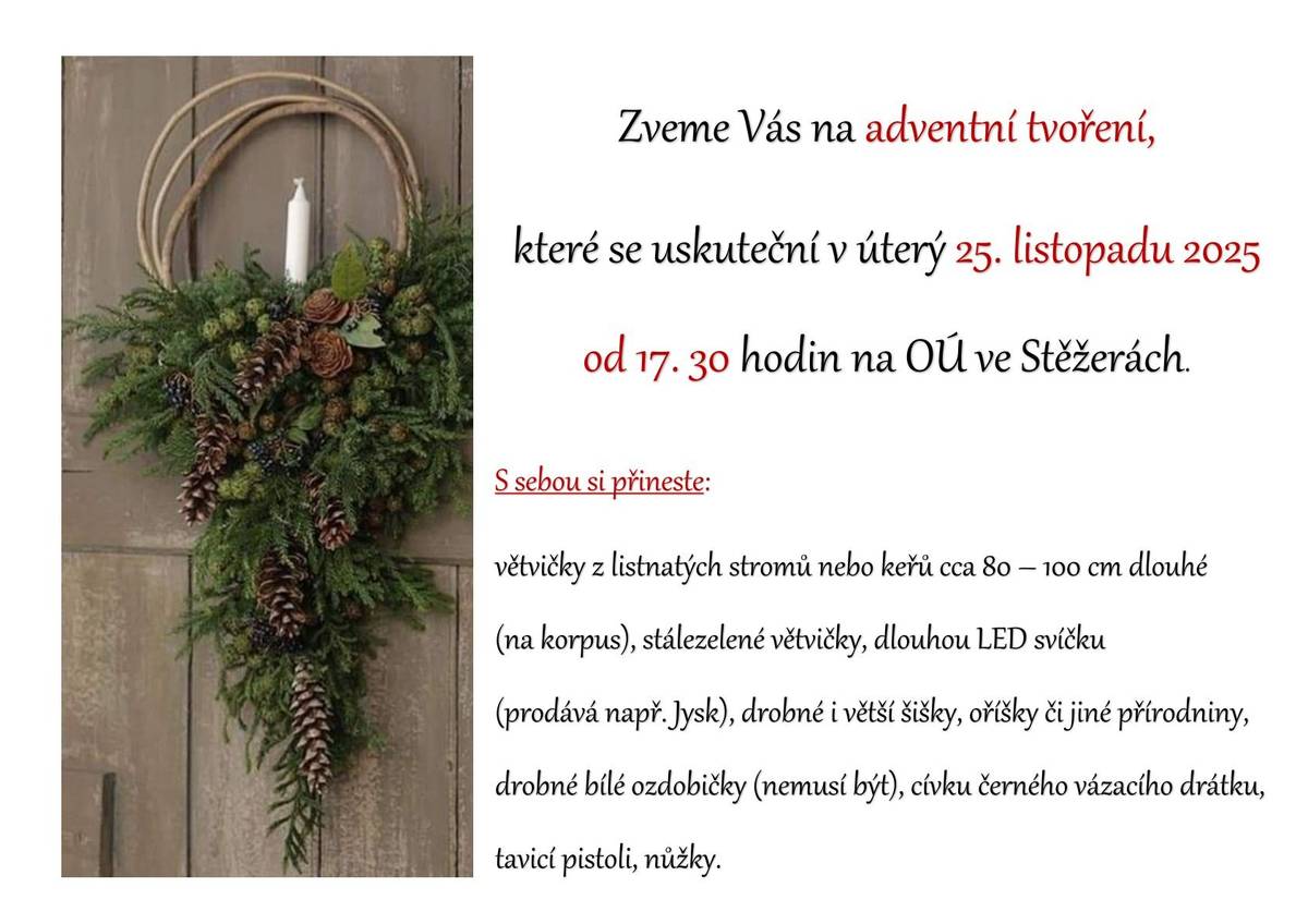 Zveme Vás na listopadové akce. S přáním pěkného dne Obec Stěžery