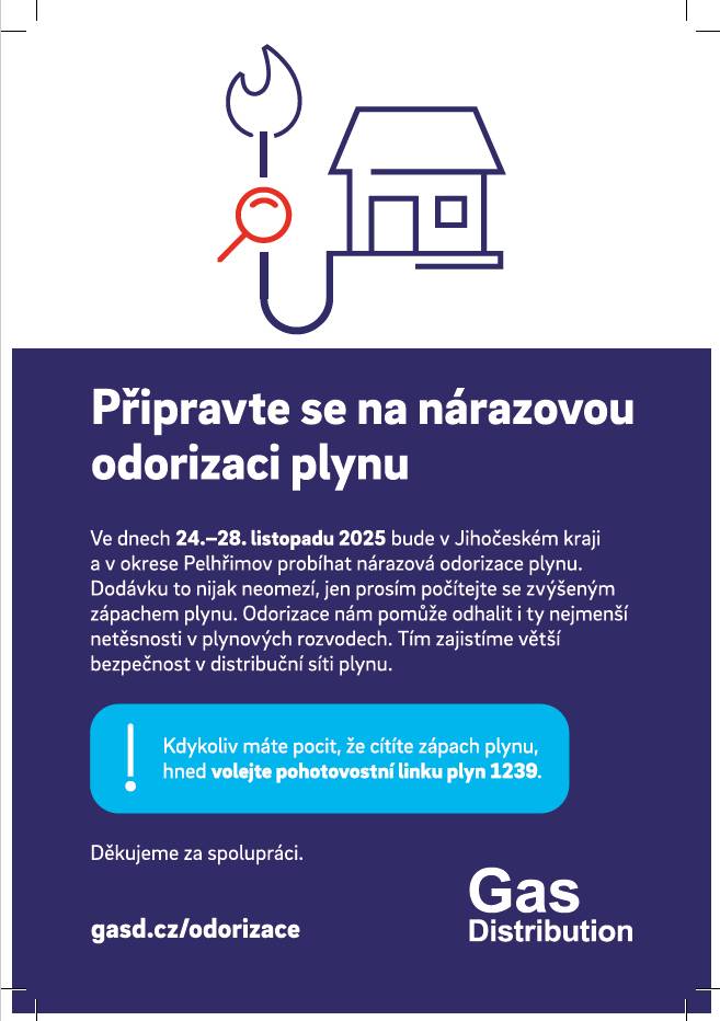 24.-28.11.2025 proběhne odorizace plynu - viz leták