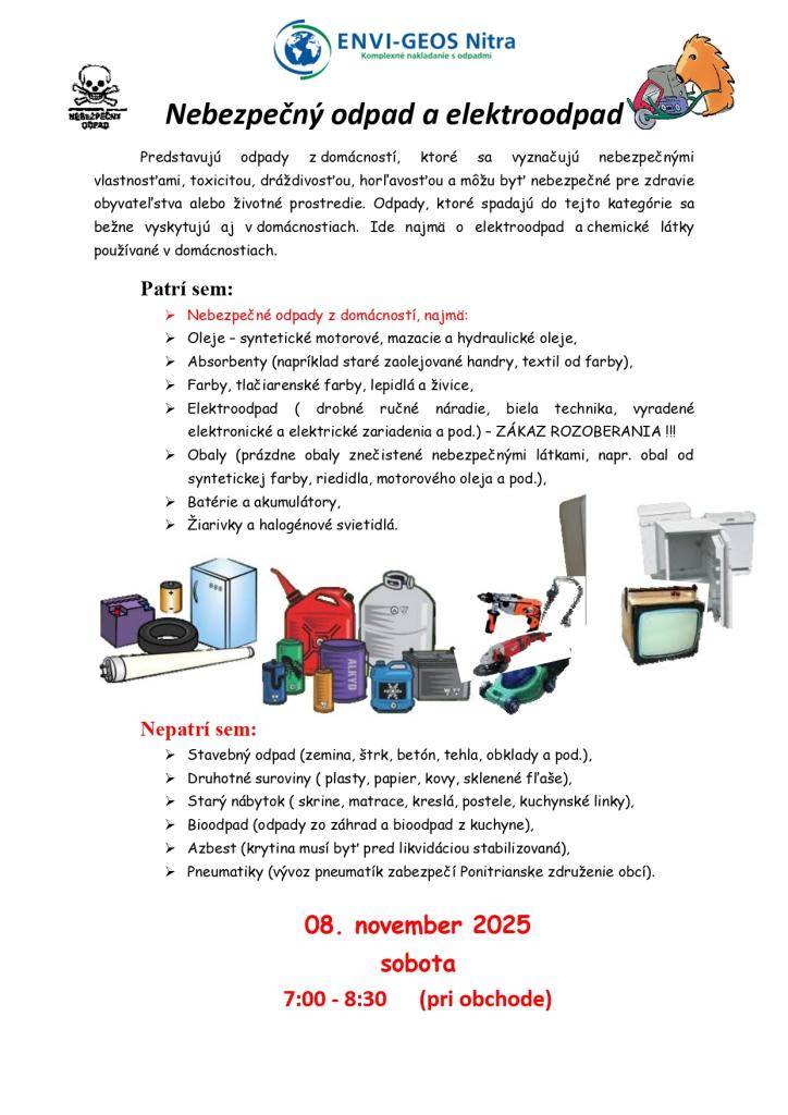 VÝVOZ NEBEZPEČNÉHO ODPADU, 08.11.2025  VESZÉLYES HULLADÉK SZÁLLÍTÁSA, 2025.11.08.
