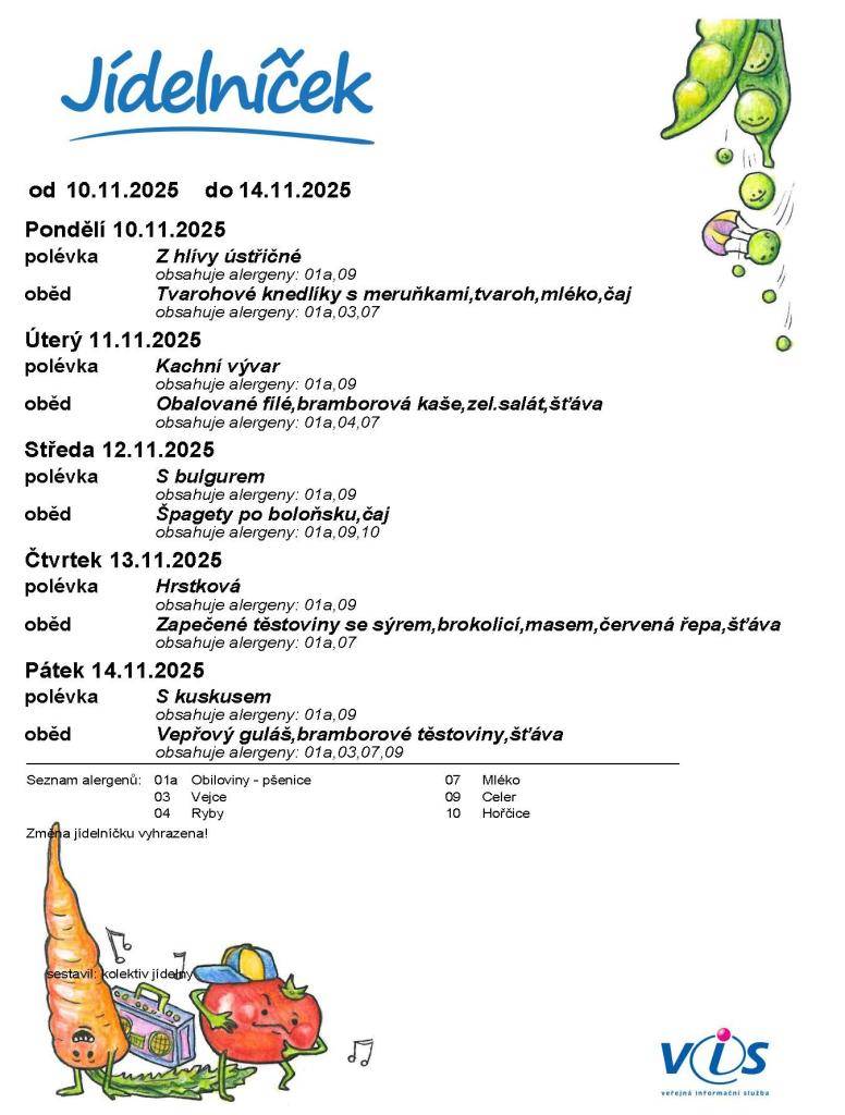 Jídelníček 10. 11. - 14. 11. 2025