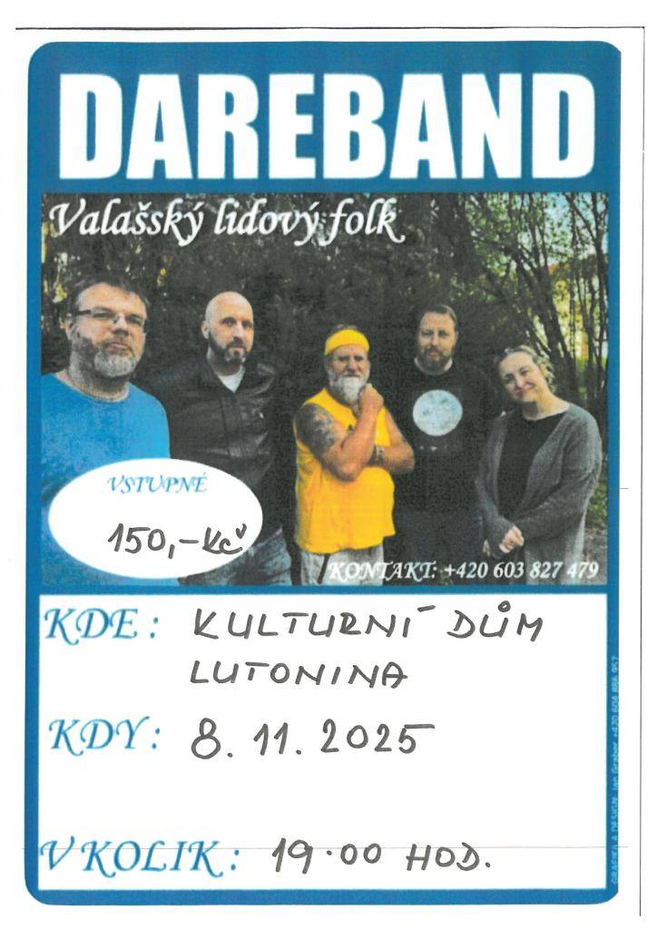Koncert skupiny Dareband v Lutonině 8.11.2025 v 19hod