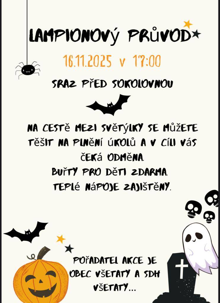 Lampionový průvod dne 16.11.2025 od 17:00 hod.. Sraz u Sokolovny.