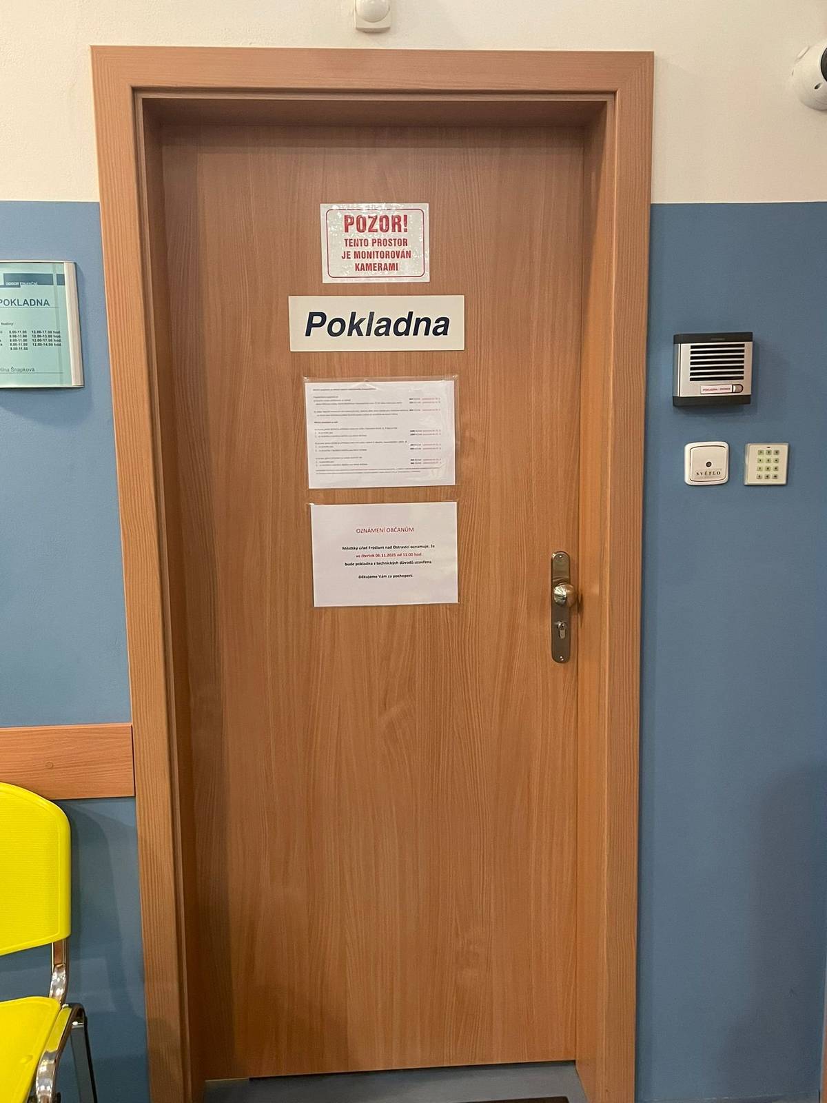 Městský úřad Frýdlant nad Ostravicí oznamuje, že ve čtvrtek 6. listopadu 2025 bude pokladna z technických důvodů otevřena pouze do 11:00 hodin.  Děkujeme za pochopení.