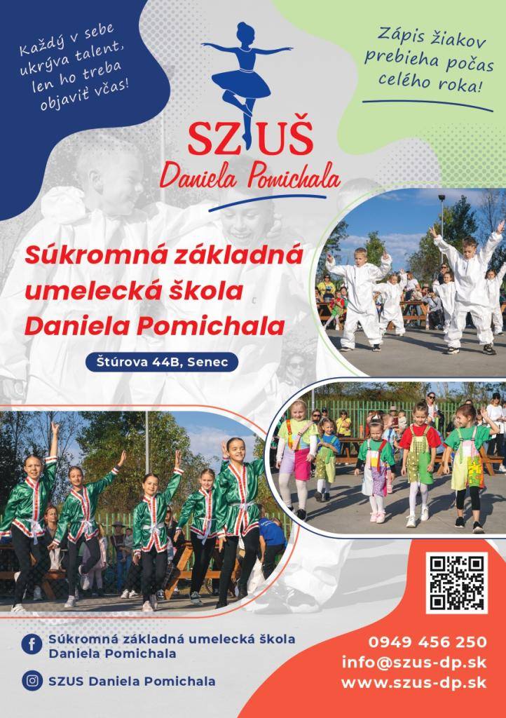 Zápis žiakov do Súkromnej základnej umeleckej školy Daniela Pomichala prebieha počas celého roka. Škola sa nachádza na ulici Štúrova 44B v Senci.