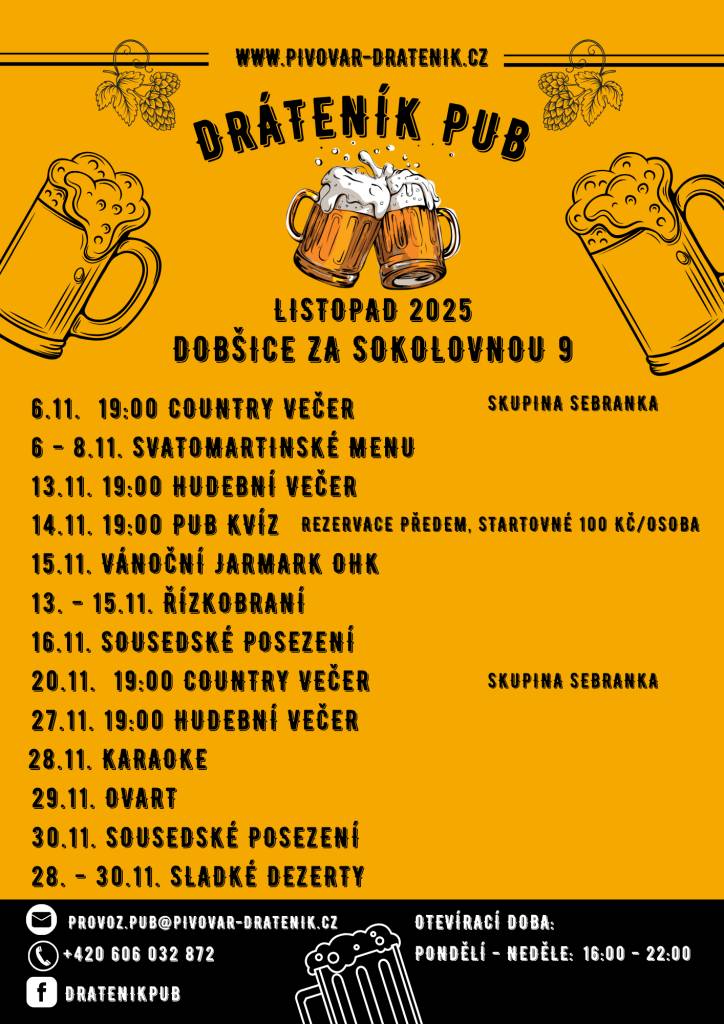 Přijďte se v listopadu pobavit do PUB Dráteník.