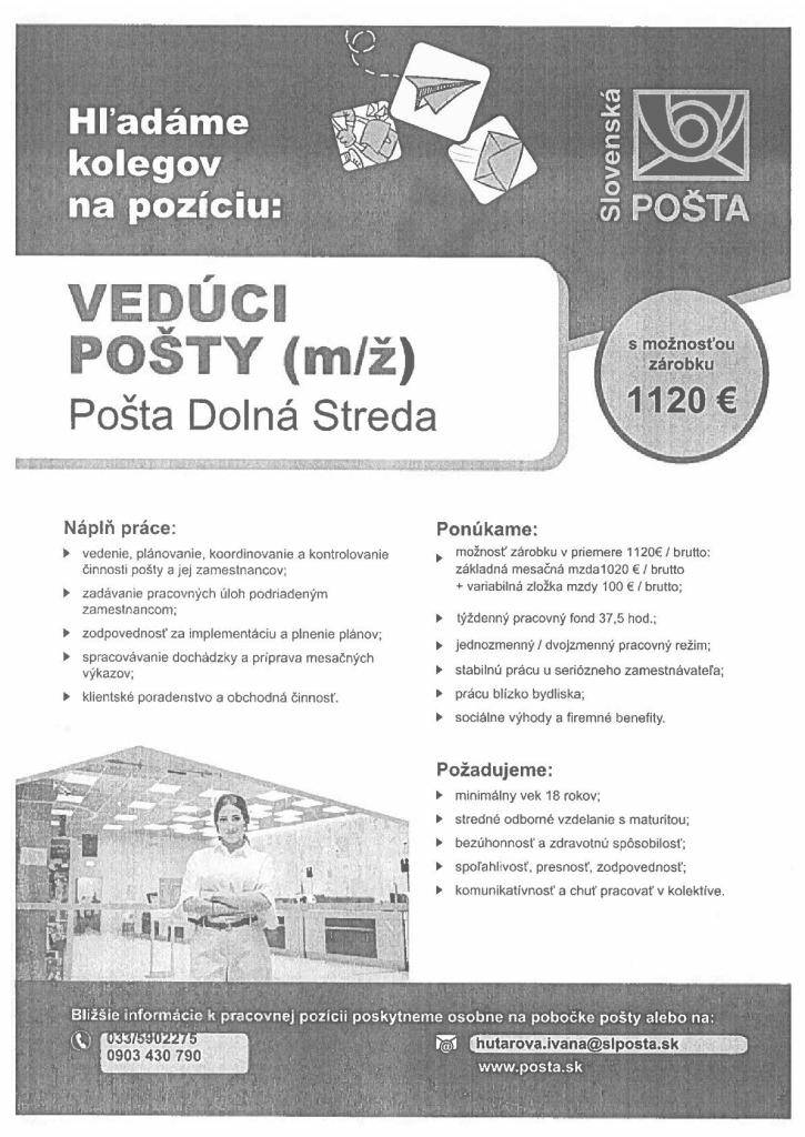 Pozícia vedúci pošty