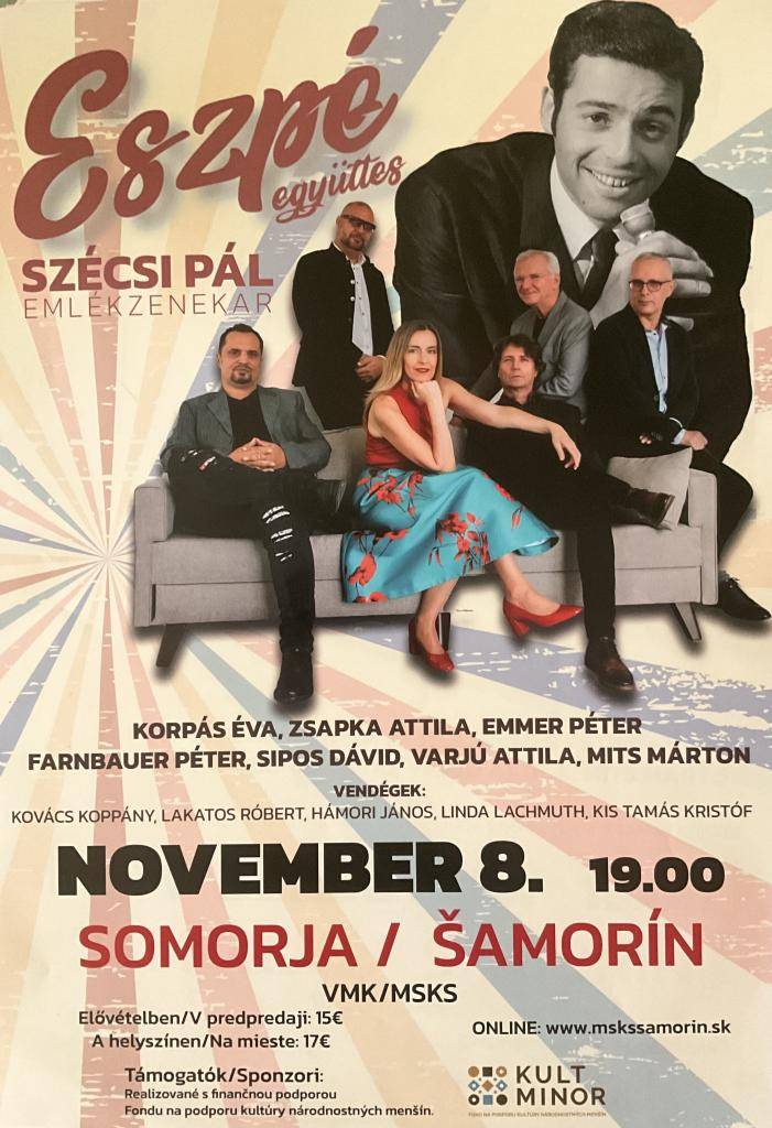 Dňa 8. novembra 2025 o 19:00 sa v meste Šamorín uskutoční kultúrne podujatie s viacerými účinkujúcimi, medzi ktorými sú aj známe mená. Vstupenky sú k dispozícii v predpredaji a na mieste.