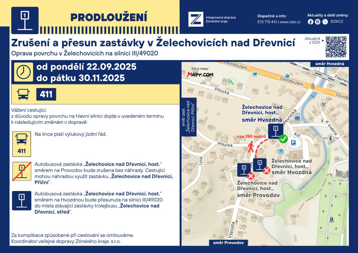 Výlukové jízdní řády jsou k dispozici na stránkách: www.idzk.cz