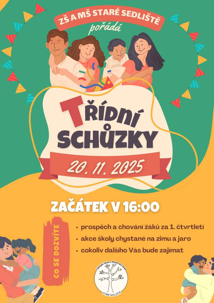 Všechny rodiče a zákonné zástupce srdečně zveme na třídní schůzky a konzultace s vyučujícími, které se konají ve čtvrtek 20. listopadu od 16:00 do 17:30.