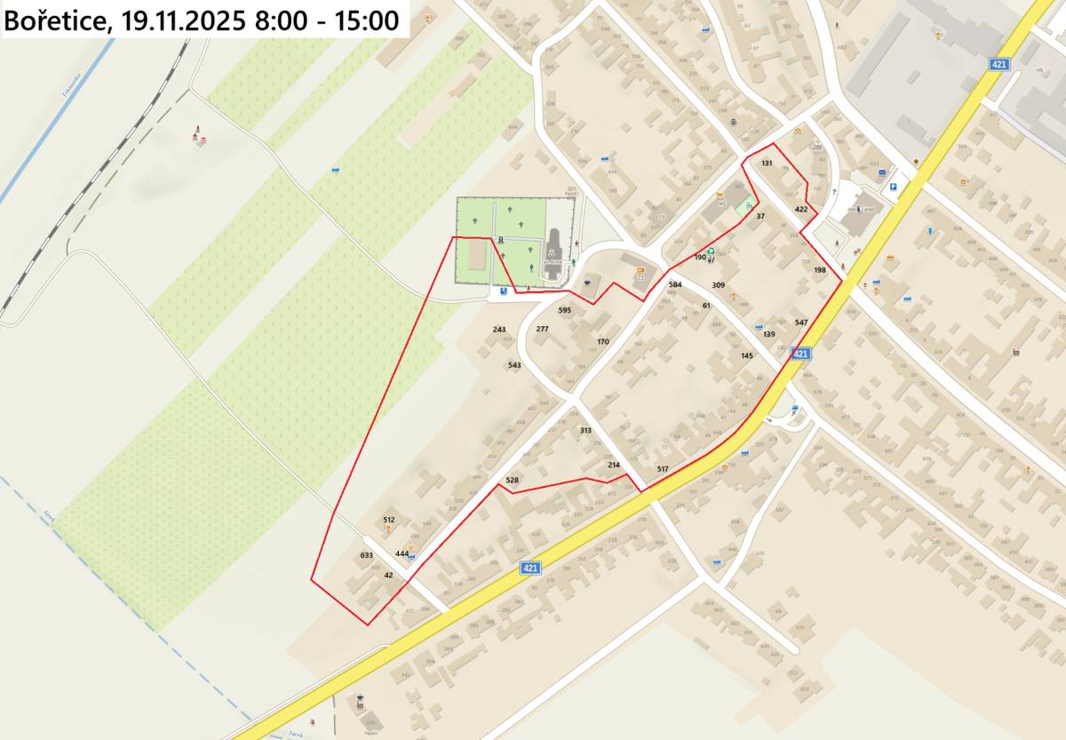 V době od 8 do 15 nepůjde elektřina viz mapka.