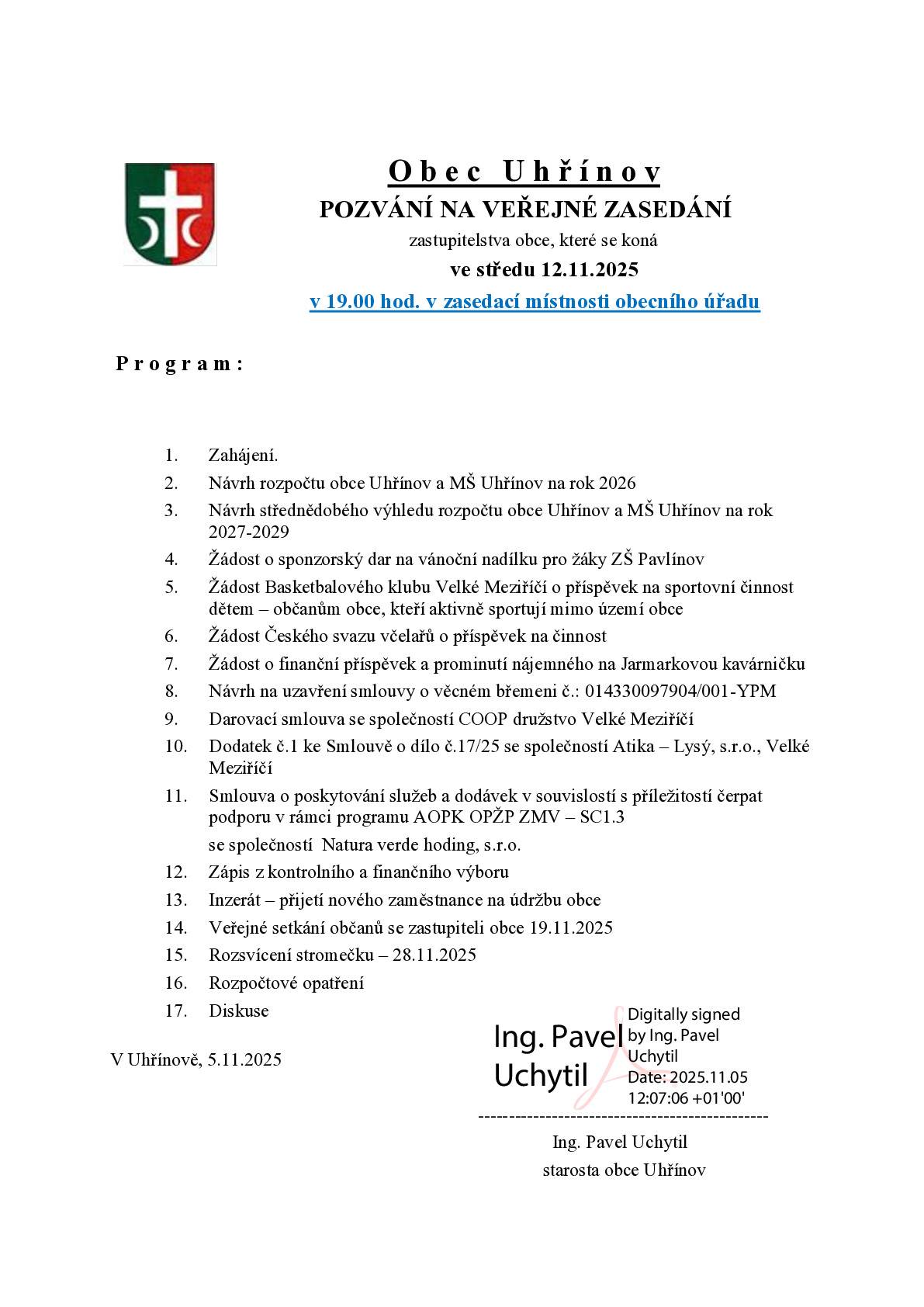 ve středu 12.11.2025 v 19hod na OÚ Uhřínov