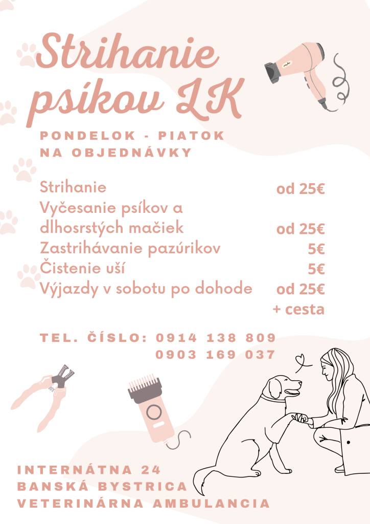 Pozývame Vás do veterinárnej ambulancie v Banskej Bystrici spolu s Vašimi miláčikmi. Objednať sa je možné na telefónnych číslach: 0914 138 809 alebo 0903 169 037.  Tešíme sa na Vás.