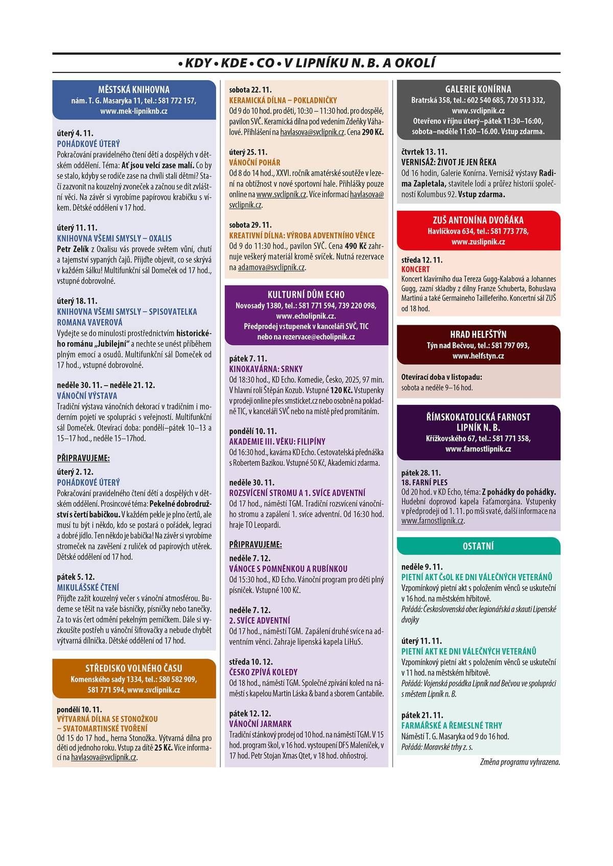 Přehled akcí v Lipníku nad Bečvou a okolí na listopad☺️