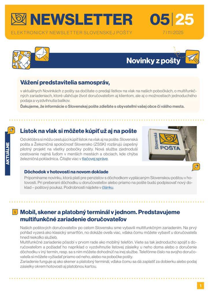 Aktuálne témy z ponuky Slovenskej pošty - v prílohe.