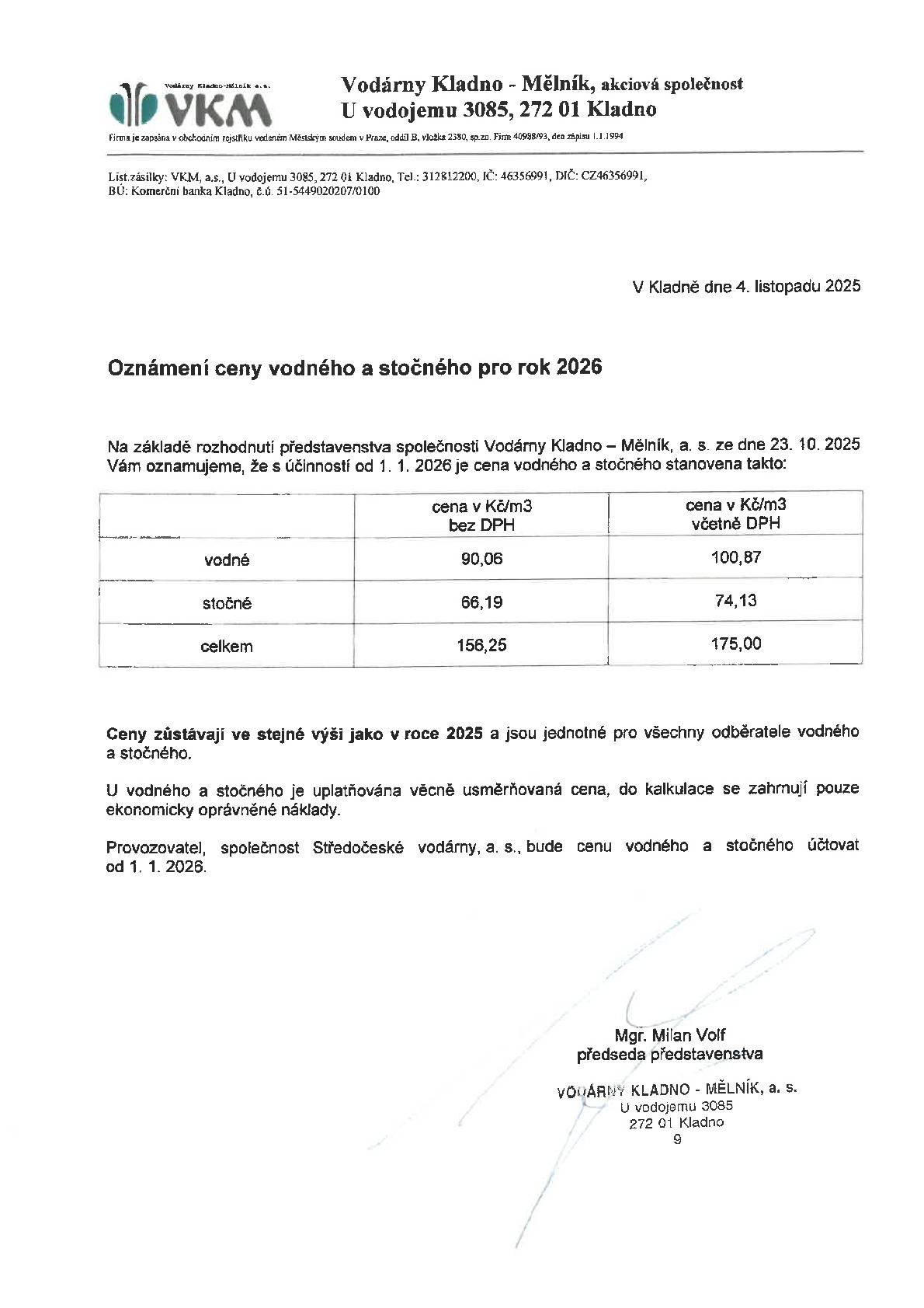 Cena vodného pro rok 2026