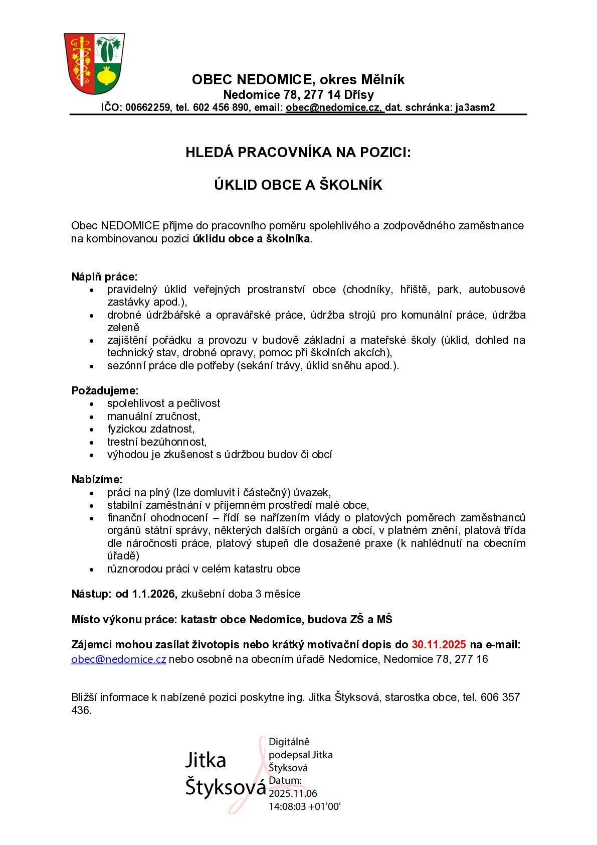 úklid obce a školník