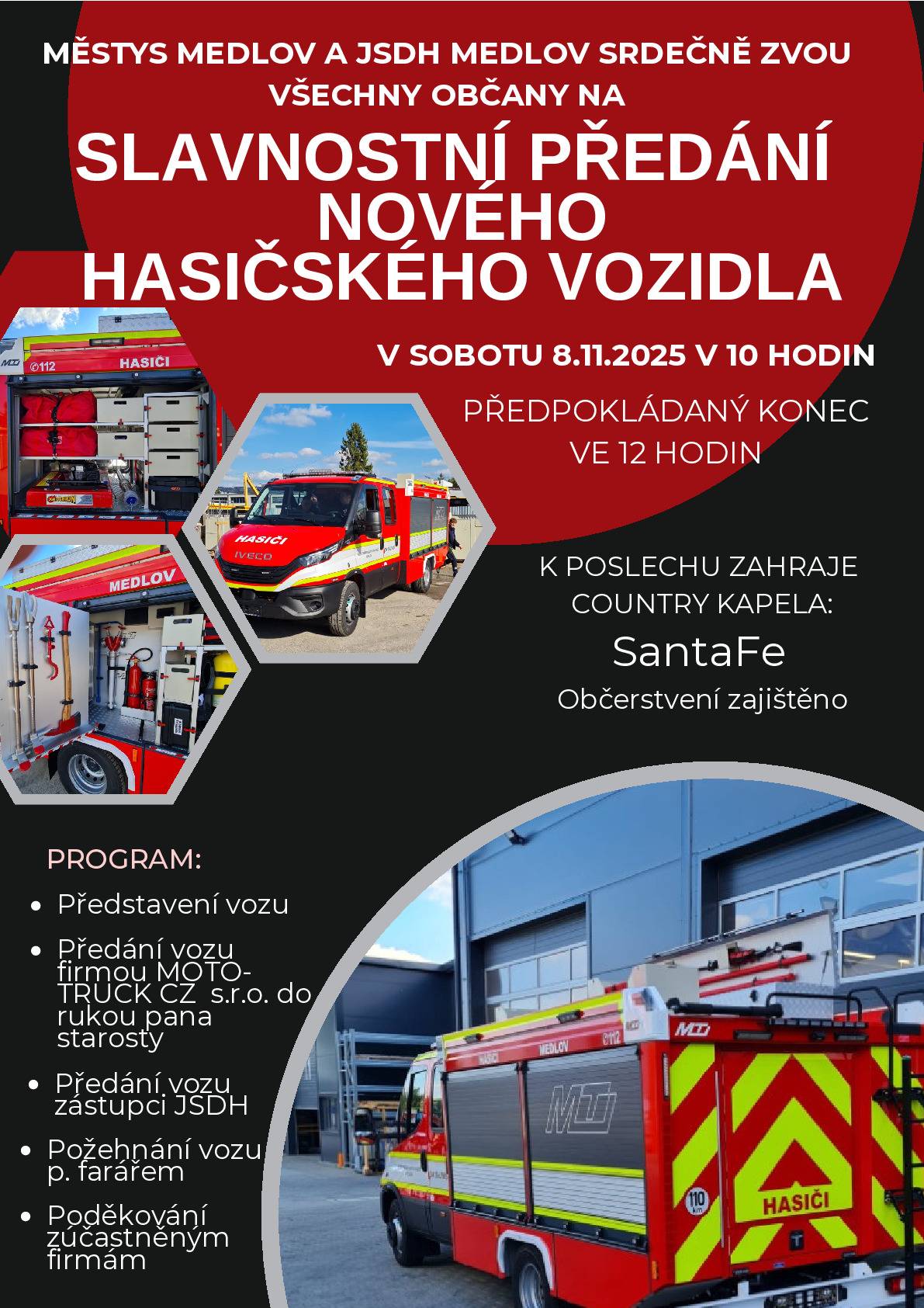 Pozvánka k představení nového hasičského auta.