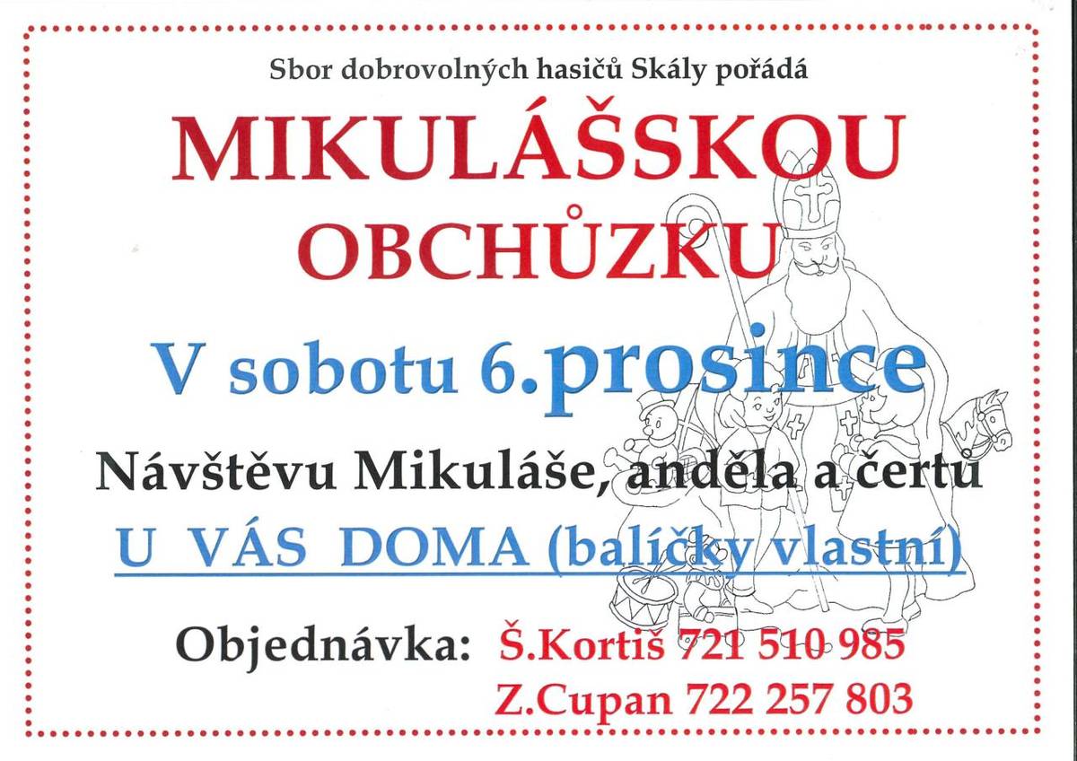 Mikulášská obchůzka na objednání. Plakát v příloze oznámení.