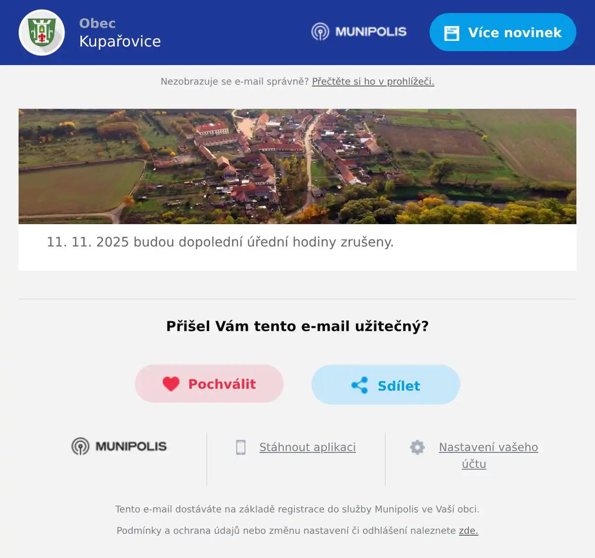 11. 11. 2025 budou dopolední úřední hodiny zrušeny.