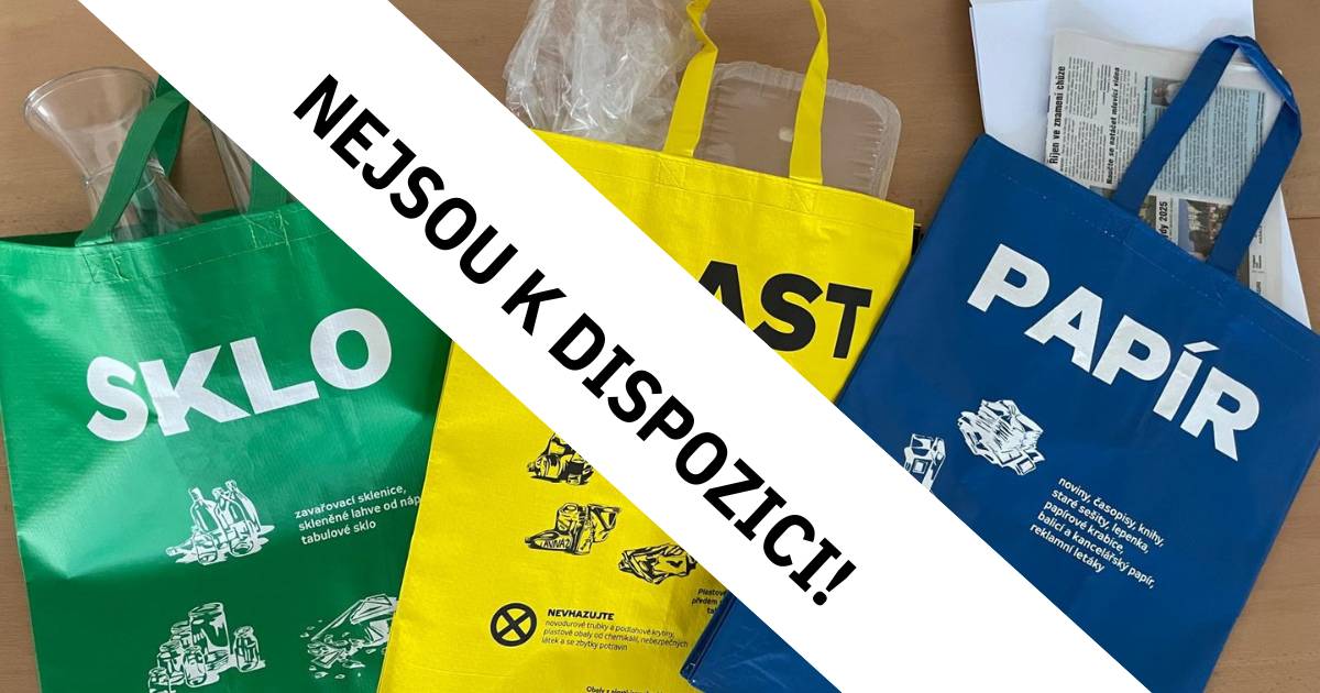 💚 Máme velkou radost, že jste projevili takový zájem o tašky na tříděný odpad! Všechny byly již rozdány, proto prosíme, abyste si pro ně už nechodili.   Vaše nadšení nás těší – společně děláme naše město čistější. 🌍   Děkujeme, že třídíte a pomáháte chránit přírodu! 💚