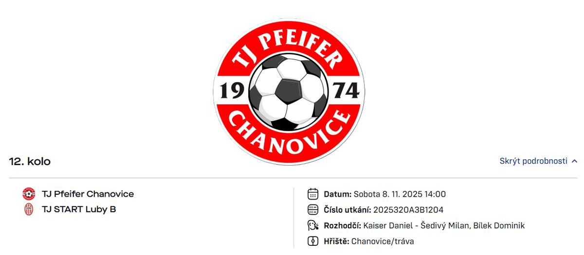 Dobrý den, rádi bychom vás pozvali na dvě akce, které se budou konat tento víkend v Chanovicích. Obě události proběhnou v sobotu 8. listopadu a slibují příjemné a napínavé zážitky pro všechny účastníky. Fotbalové utkání Od 14:00 hodin se na místním hřišti odehraje poslední utkání podzimní části sezóny. Fotbalisté TJ Chanovice přivítají soupeře z Lub. Přijďte podpořit náš tým a užít si sportovní atmosféru! Soutěž amatérských fotografů V 17:00 hodin začne v Kulturním domě v Chanovicích 27. ročník soutěže amatérských fotografů nazvané „Obec a její lidé“. Tato soutěž je zaměřena na život obyvatel v regionu mezi Nepomukem, Blatnou a Horažďovicemi. Přijďte se podívat a podpořit místní talenty. Na obě akce jste srdečně zváni!