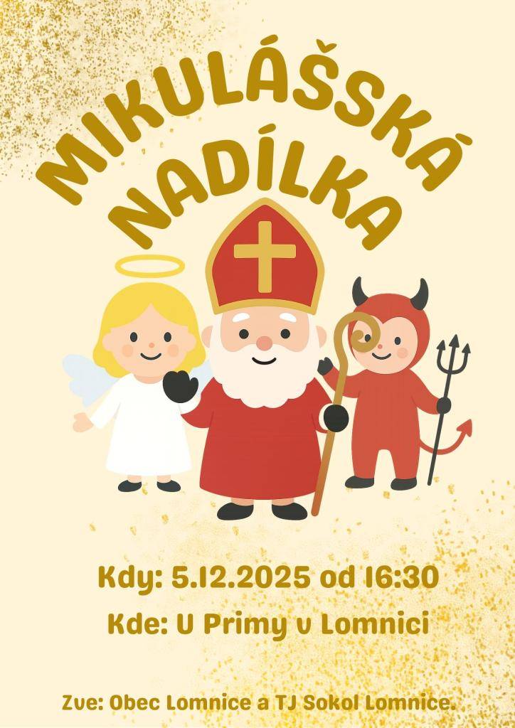 Zveme vás na Mikulášskou nadílku, která se koná v pátek 5. prosince 2025 od 16:30 hodin u Primy.