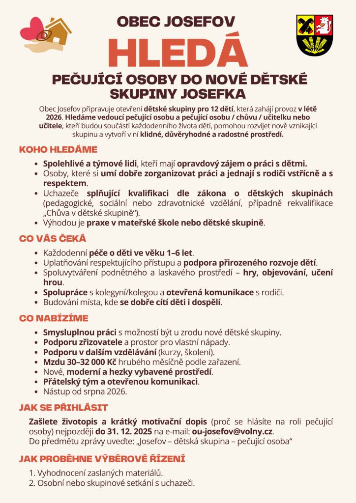 Obec Josefov hledá zaměstnance