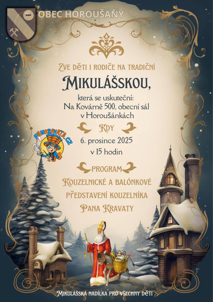 Obec Horoušany Vás zve na Mikulášskou nadílku 6. prosince od 15hodi