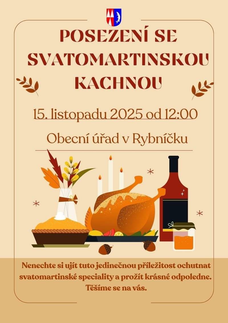 Srdečně Vás zveme na posezení v sobotu 15. listopadu 2025 od 12:00 hodin na Obecním úřadě v Rybníčku. Připravili jsme pro Vás příjemné odpoledne plné dobrého jídla a skvělé nálady. Vstup je zdarma a bez nutnosti rezervace. Těšíme se na Vás.