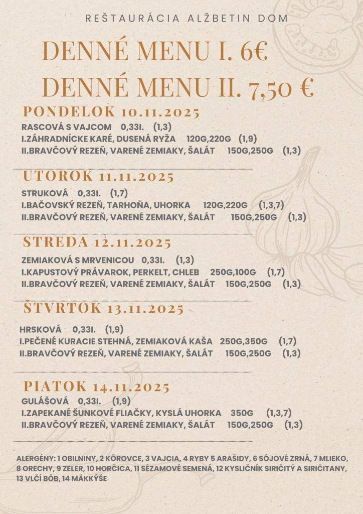Jedálny lístok 10.11.-14.11.2025