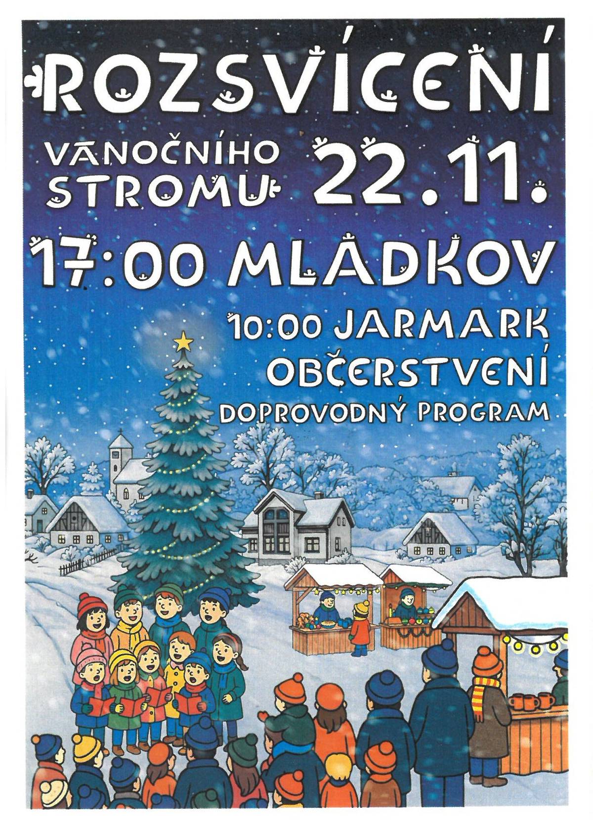 Zveme Vás na v sobotu 22.11.2025 od 10 hodin na Vánoční jarmark a od 17 hodin na Rozsvícení vánočního stromu s doprovodným programem. Občerstvení zajištěno.