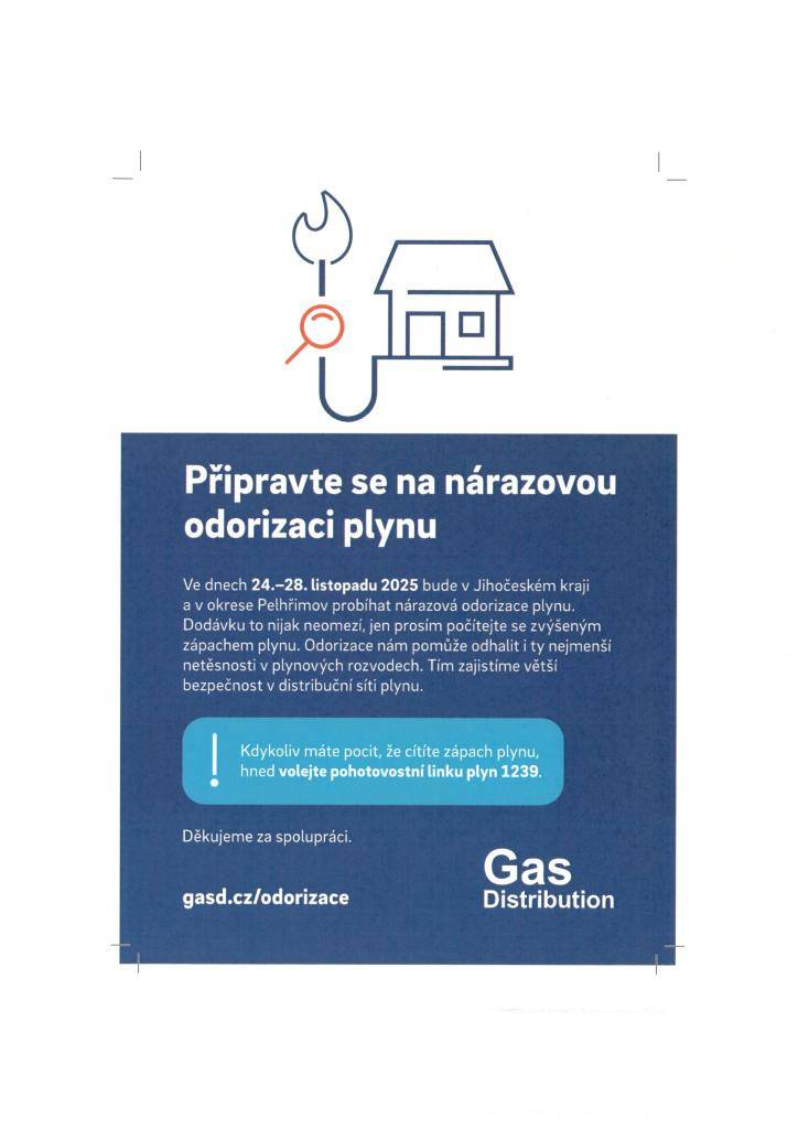 Připravte se na nárazovou odorizaci plynu.