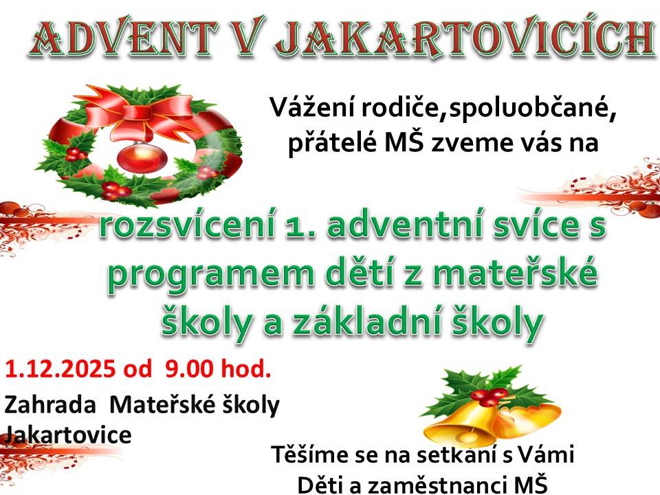 Rozsvícení 1. adventní svíce v Jakartovicích - 1. 12. 2025