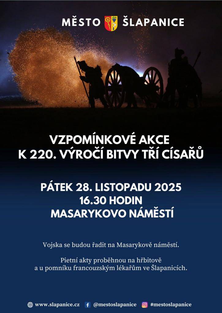 Město Šlapanice vás zve na vzpomínkové akce k 220. výročí bitvy tří císařů.