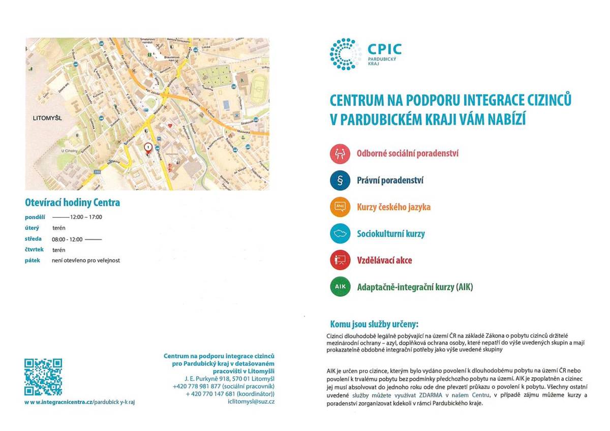 NABÍZÍ:  - ODBORNÉ SOCIÁLNÍ PORADENSTVÍ  - PRÁVNÍ PORADENSTVÍ  - KURZY ČESKÉHO JAZYKA  - SOCIOKULTURNÍ KURZY  - VZDĚLÁVACÍ AKCE  - ADAPTAČNĚ-INTEGRAČNÍ KURZY