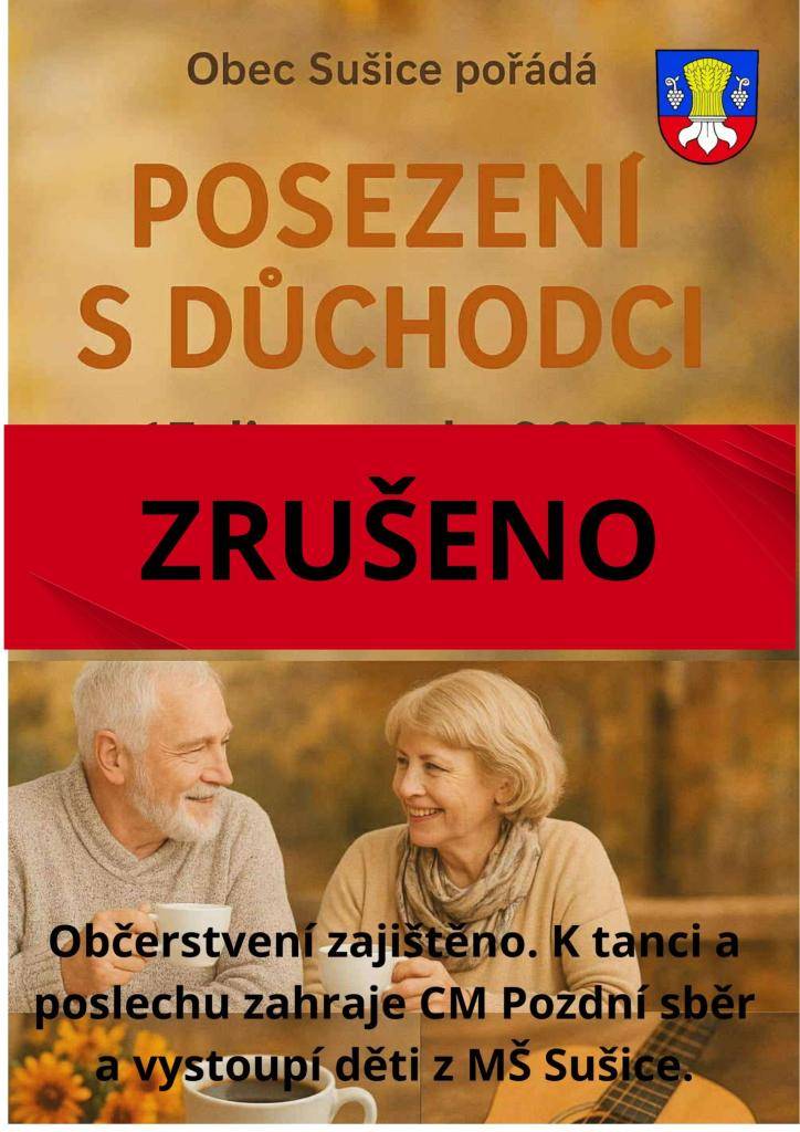 Vážení občané, z důvodu konání pohřbu pana Mikulince v sobotu 15. listopadu, se ruší plánovaná kulturní akce pro důchodce. Náhradní termín bude včas oznámen.