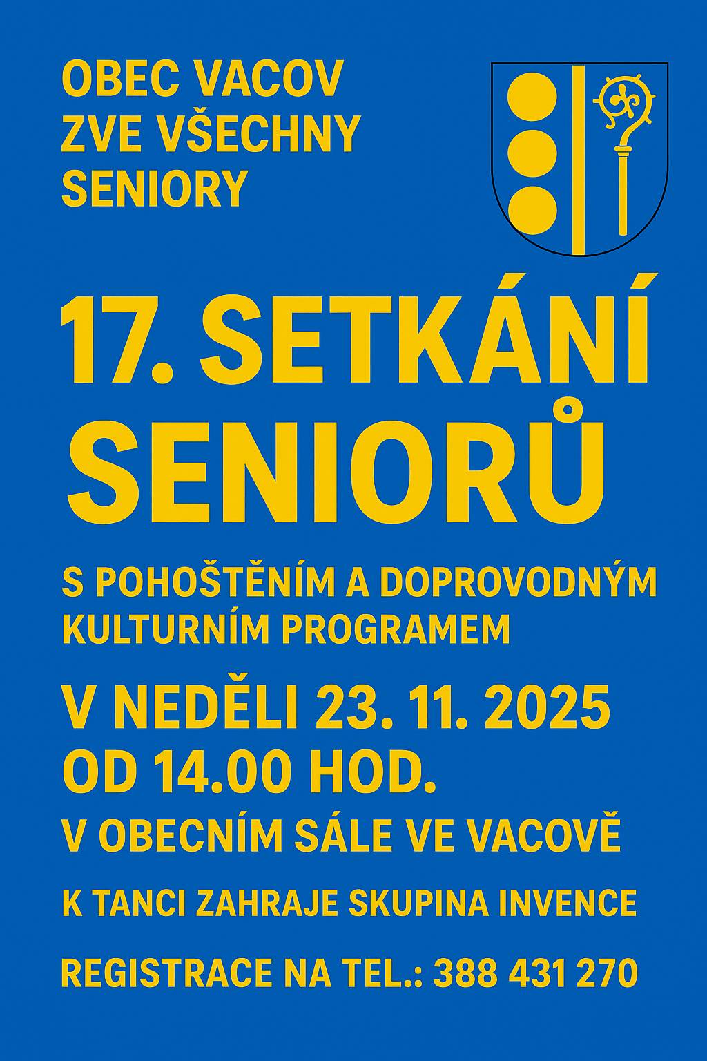 Tradiční podzimní setkání seniorů je tady, prosíme zájemce o registraci na tel. čísle 388 431 270 - obecní knihovna.